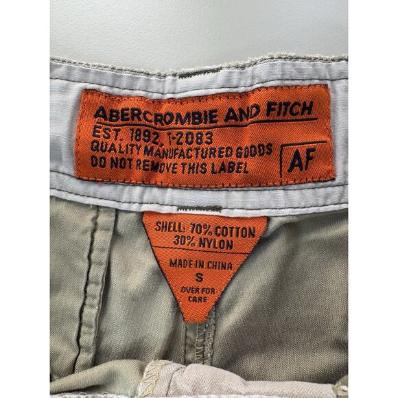 VTG Y2K Abercrombie & Fitch Mens Baggy Cargo Shorts S Beige Military Utility - Picture 2 of 16